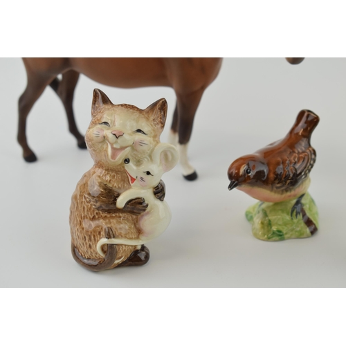 24 - Beswick to include Dog Praying 2130, Laughing Cat and Mouse 2100, a bird, a matt brown horse and a D... 