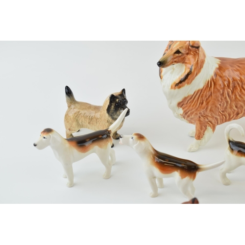 37 - Beswick to include four foxhounds, a fox, a rough collie and another dog (7).