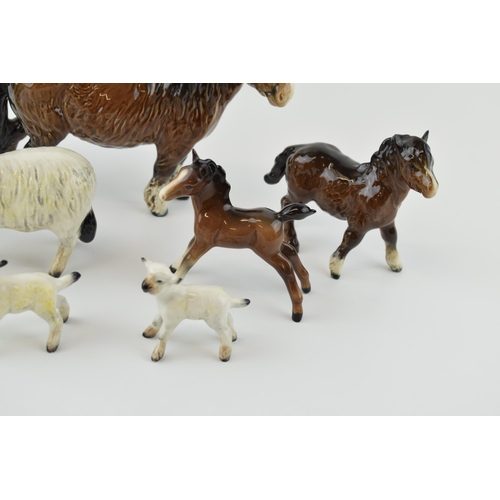 38 - Beswick to include a Shetland pony, a Shetland foal, a sheep, two lambs and others (Qty).