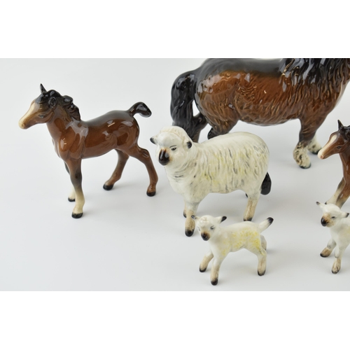 38 - Beswick to include a Shetland pony, a Shetland foal, a sheep, two lambs and others (Qty).