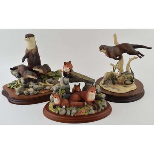 55 - Border Fine Arts tableaus to include Rocky Den (Fox Family), an Otter and Trout, and a similar otter... 
