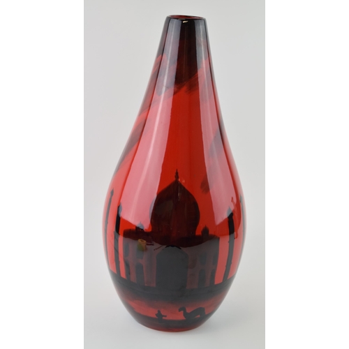 69 - Peggy Davies Ruby Fusion vase in the 'Taj Mahal' pattern, number 11/100, 39cm tall.