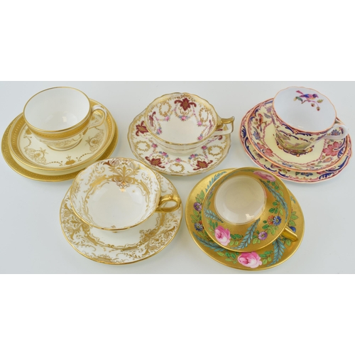 79 - A collection of tea cups and saucers to include a Minton Cabbage Rose / Pink Rose example, a Cauldon... 