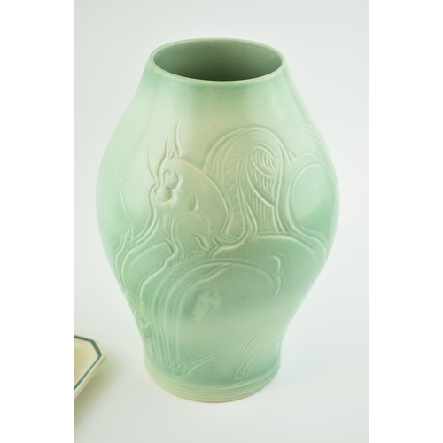 83 - Susie Cooper large Art Deco relief mould vase decorated with squirrels, 29cm tall, circa 1930s, with... 