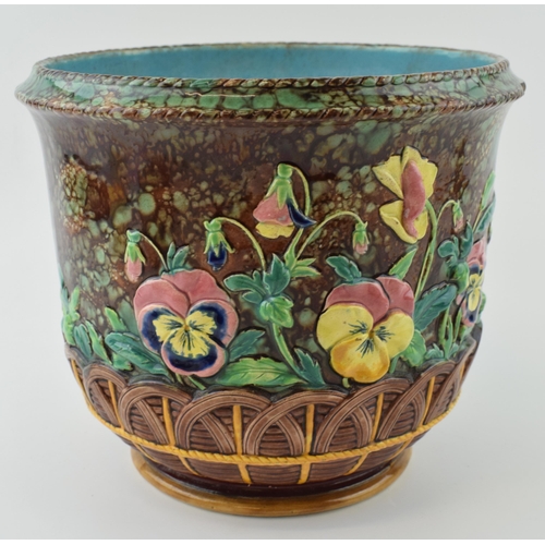 87 - Copeland majolica jardiniere, with floral decoration, in bright colours on grey background, 19cm tal... 