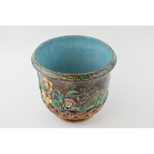 87 - Copeland majolica jardiniere, with floral decoration, in bright colours on grey background, 19cm tal... 