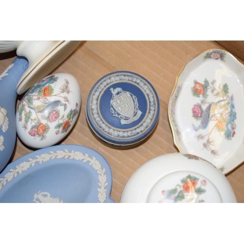 301 - Wedgwood to include Jasperware such as a 7'' blue vase, dip blue Jasperware trinkets with 'Hanley' c... 