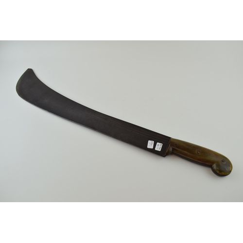 304 - Antique Steel Machete with Buffalo Horn handle 62cms in length with indistinct maker mark