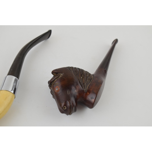 315 - A trio of vintage novelty smoking pipes, one with a bull's head, one a horse and the other a gentlem... 