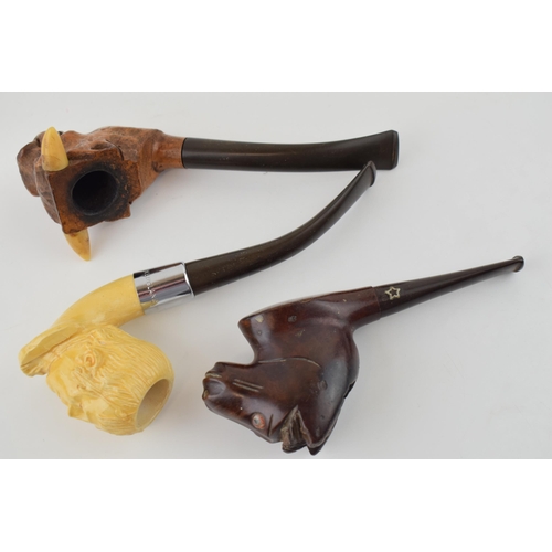 315 - A trio of vintage novelty smoking pipes, one with a bull's head, one a horse and the other a gentlem... 