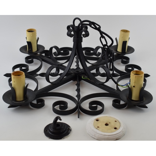 341 - Wrought Iron lamp fitting, vendor believed to have been made in Vienna - Metelgeschaft. 51cm x 20cm.