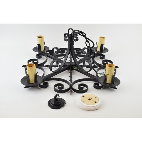 341 - Wrought Iron lamp fitting, vendor believed to have been made in Vienna - Metelgeschaft. 51cm x 20cm.