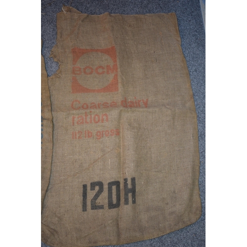 347 - A collection of vintage agriculural hessian sacks with 'Fish Meal', 'Pig Meal', Dairy Meal' and simi... 