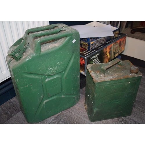 350 - A War Department fuel can together with an 'Esso' 2 gallon petrol can with original brass lid. (2)