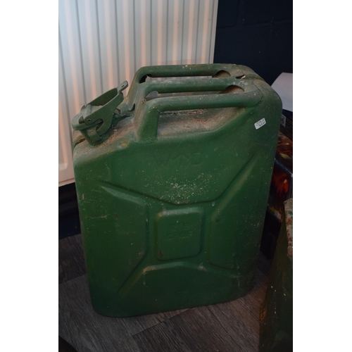 350 - A War Department fuel can together with an 'Esso' 2 gallon petrol can with original brass lid. (2)