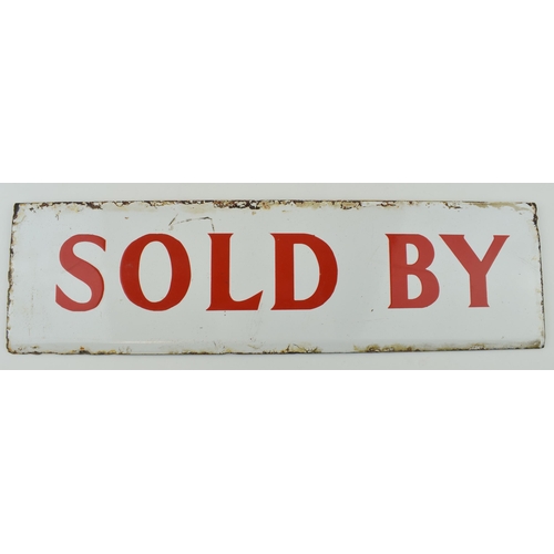 375 - Original enamel sign 'SOLD BY' salvaged from a vintage estate agents board. 45.5cm x 13cm.