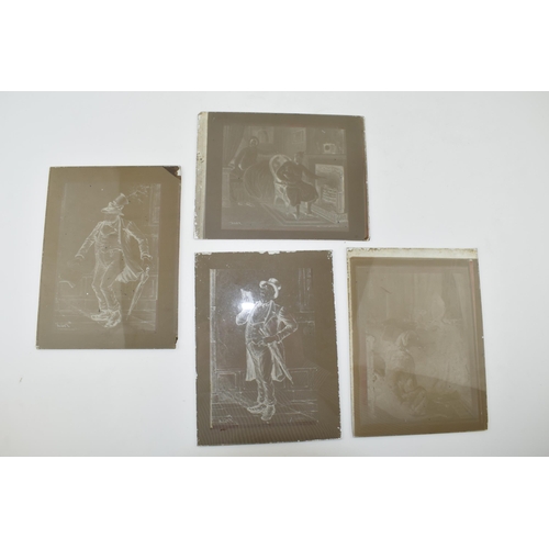 387 - A collection of glass lantern slides to include 'All Good Comes From Above' by F Volck, family photo... 