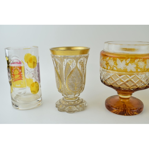 388 - A collection of Bohemia Glass to include goblets, a Uranium glass decanter and of note an acid etche... 