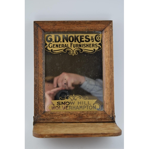 420 - Vintage advertising mirror,  'G.D. NOKES & CO, General Furnishers, Snow Hill, Wolverhampton'. Pine f... 