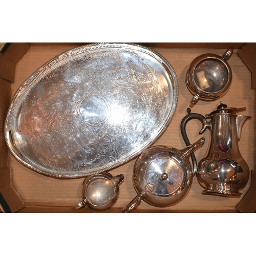 553 - A quantity of silver-plated items to include tea service and tray. (Qty)