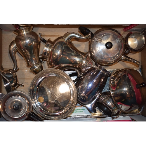 611 - Silver plated items to include a tea set and others, a muffin dish and more.