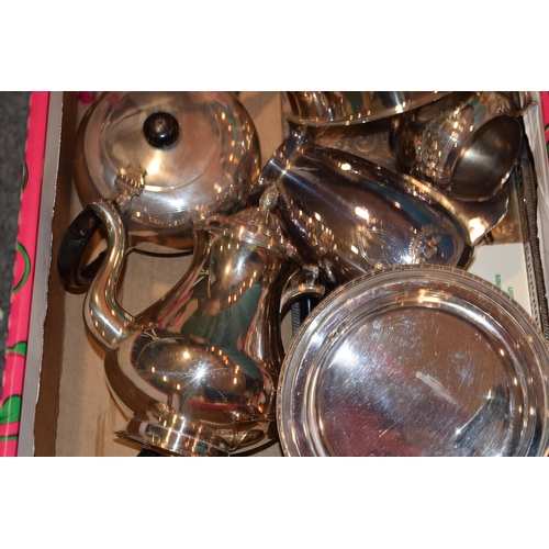 611 - Silver plated items to include a tea set and others, a muffin dish and more.