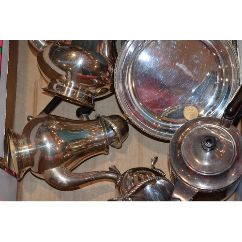 611 - Silver plated items to include a tea set and others, a muffin dish and more.