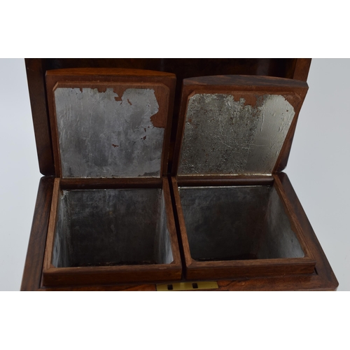 443 - 19th century burr walnut tea candy with two lidded compartments, with remnants of original foil, 25x... 