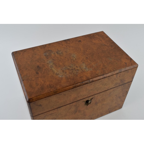 443 - 19th century burr walnut tea candy with two lidded compartments, with remnants of original foil, 25x... 