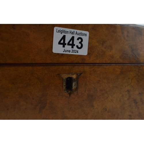 443 - 19th century burr walnut tea candy with two lidded compartments, with remnants of original foil, 25x... 