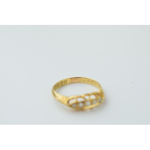 536 - 18ct gold boat ring, set diamonds, 5 stones, 3.0g, size Q.