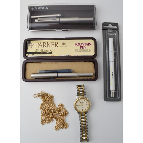 545 - A collection of fountain pens to include two boxed 'Parker 25' pens, Made in England, together with ... 