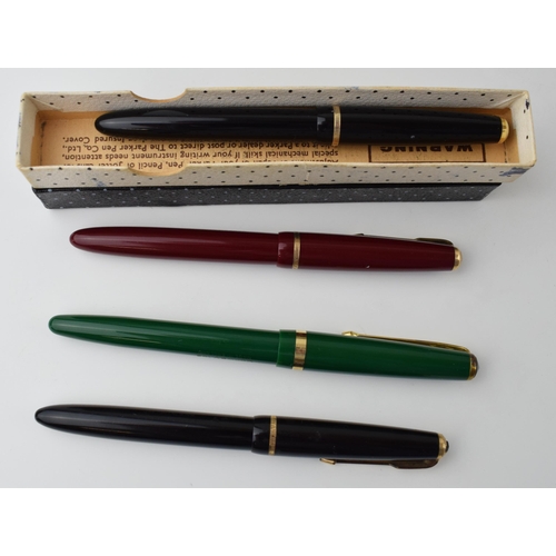 547 - A collection of Parker 'Slimfold' fountain pens with 14K gold nib, together with a Conway 106 founta... 