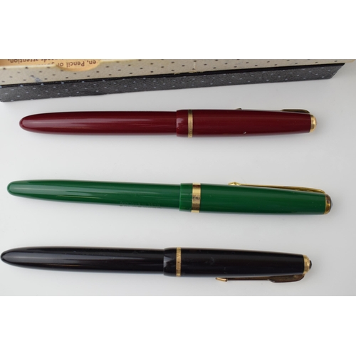 547 - A collection of Parker 'Slimfold' fountain pens with 14K gold nib, together with a Conway 106 founta... 