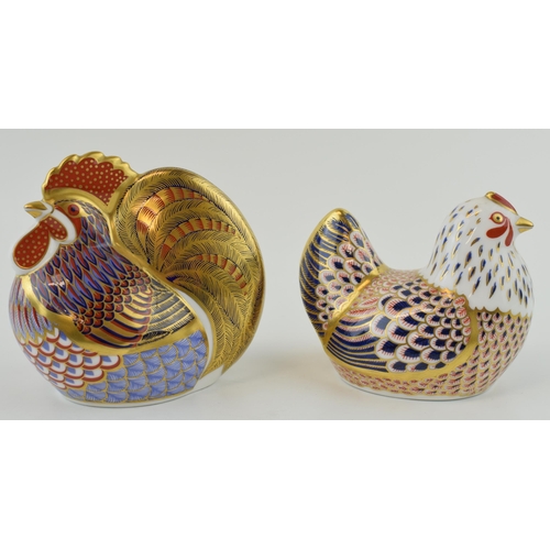 146 - Two Royal Crown Derby paperweights, Cockerel and Chicken, both with date code for 1992 (LV), gold st... 