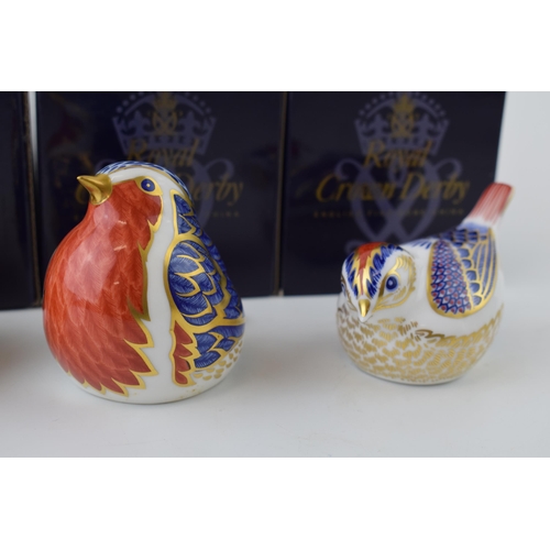 154 - Four Royal Crown Derby bird paperweights, a Collectors Guild exclusive Derby Wren, Robin, 7cm high, ... 