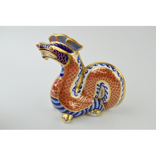 156 - Royal Crown Derby paperweight, Dragon, decorated in the Imari pallet, gold stopper, red Royal Crown ... 