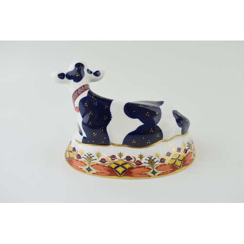 157 - Royal Crown Derby paperweight, Friesian Cow - Buttercup, gold stopper, red printed marks and Royal C... 