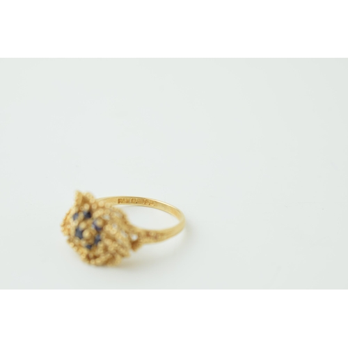 1 - 9ct gold ladies dress ring, set sapphires, 3.4g, size M.