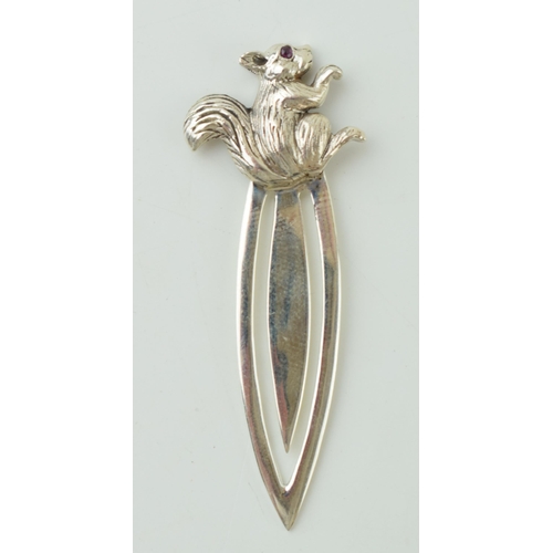 106 - Contemporary silver bookmark with a squirrel finial, 5cm long.