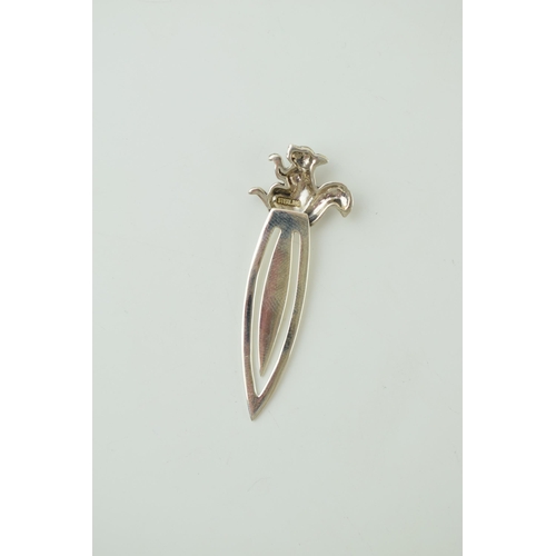 106 - Contemporary silver bookmark with a squirrel finial, 5cm long.