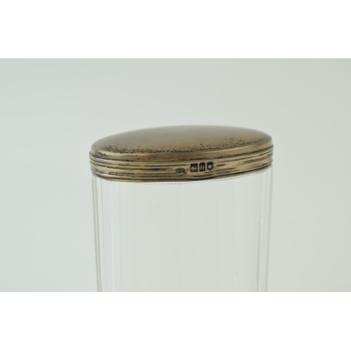 108 - Silver topped glass jar, London 1903, 9cm tall.