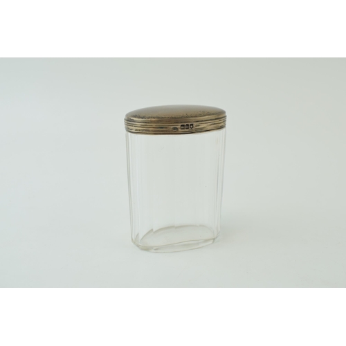 108 - Silver topped glass jar, London 1903, 9cm tall.