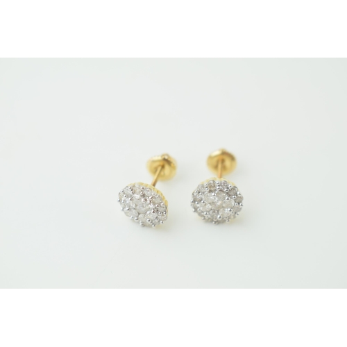 14 - 9ct gold pair of earrings, flower head form, set with diamonds, 2.5g, circa 0.01ct largest stone (2)... 