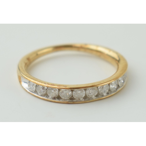 17 - 9ct gold half eternity ring, set diamonds, 2.4g, circa 0.3ct combined diamonds, size O.