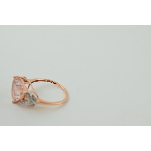 18 - 9ct rose gold ring, set diamonds in shoulder, central semi-precious, 3.1g, size O.