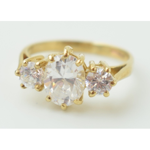 2 - 9ct gold ring, set white stones, three stones, 2.5g, size J/K.