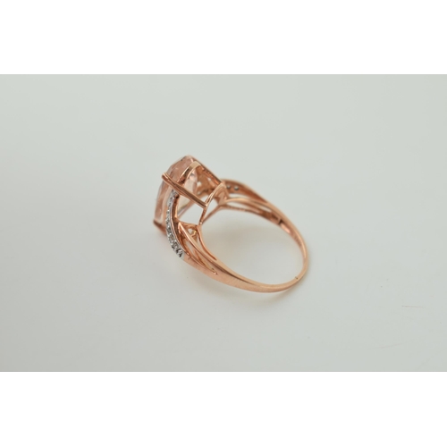 20 - 9ct rose gold ladies dress ring, diamond set shoulders with central gemstone, 3.3g, size P.