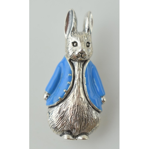 43 - Contemporary silver brooch in the form of Peter Rabbit, with blue enamelled decoration, 6.2g, 37mm t... 