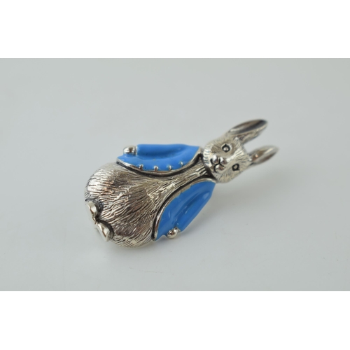 43 - Contemporary silver brooch in the form of Peter Rabbit, with blue enamelled decoration, 6.2g, 37mm t... 